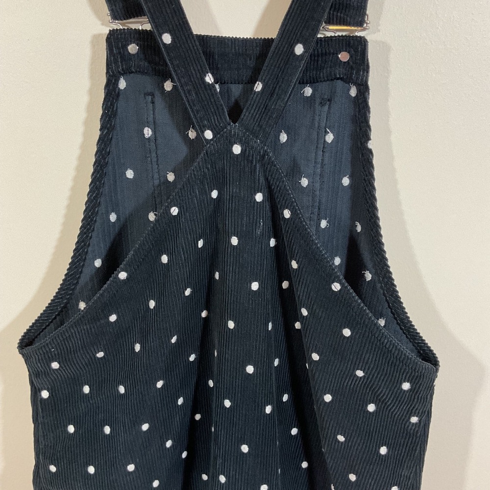 Topshop Black Polka Dot Corduroy Pinafore Overall Dress Women 8 Retro Schoolgirl - Picture 11 of 16